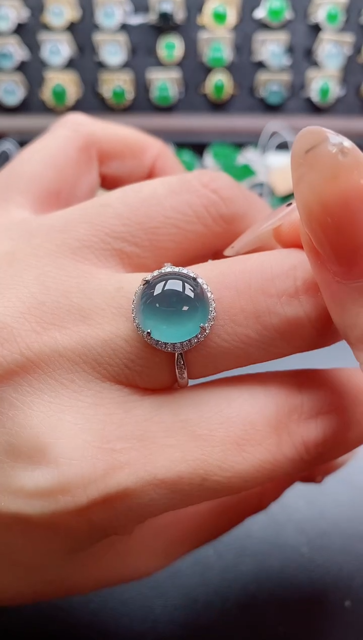 银S925镶嵌戒指翡翠1