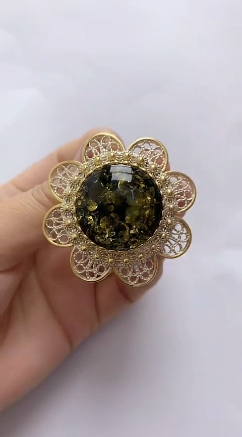 【闪购商品】琥珀裸石银S925镶嵌琥珀胸针吊坠