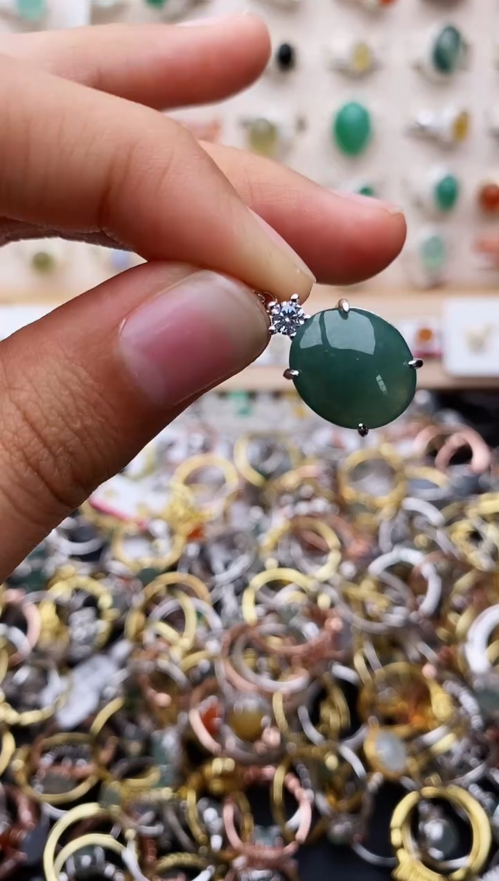 【闪购商品】翡翠戒指银S925镶嵌缅甸翡翠