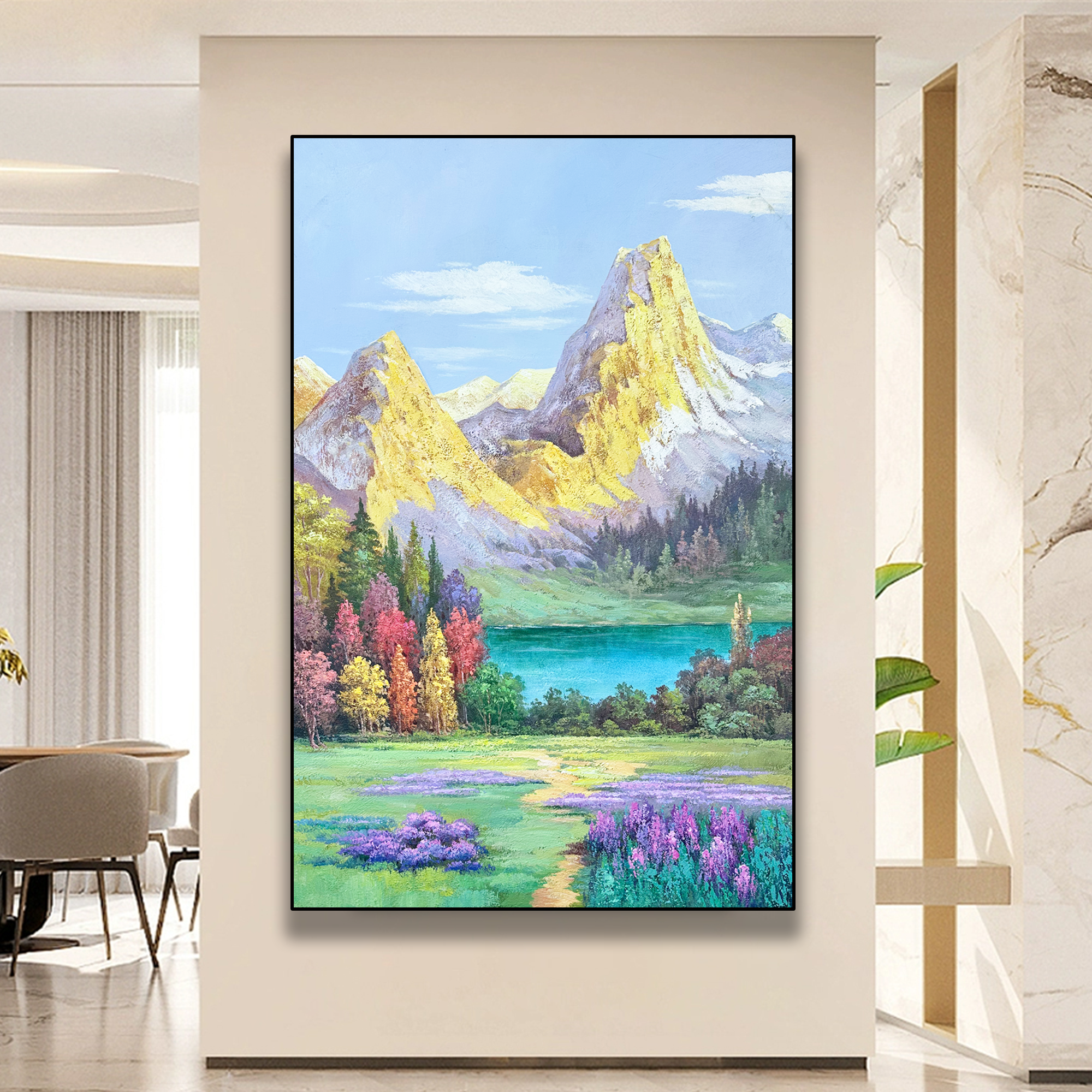 【金山绿水】山水画客厅背景装饰画轻奢高档挂画玄关挂画沙发背景画