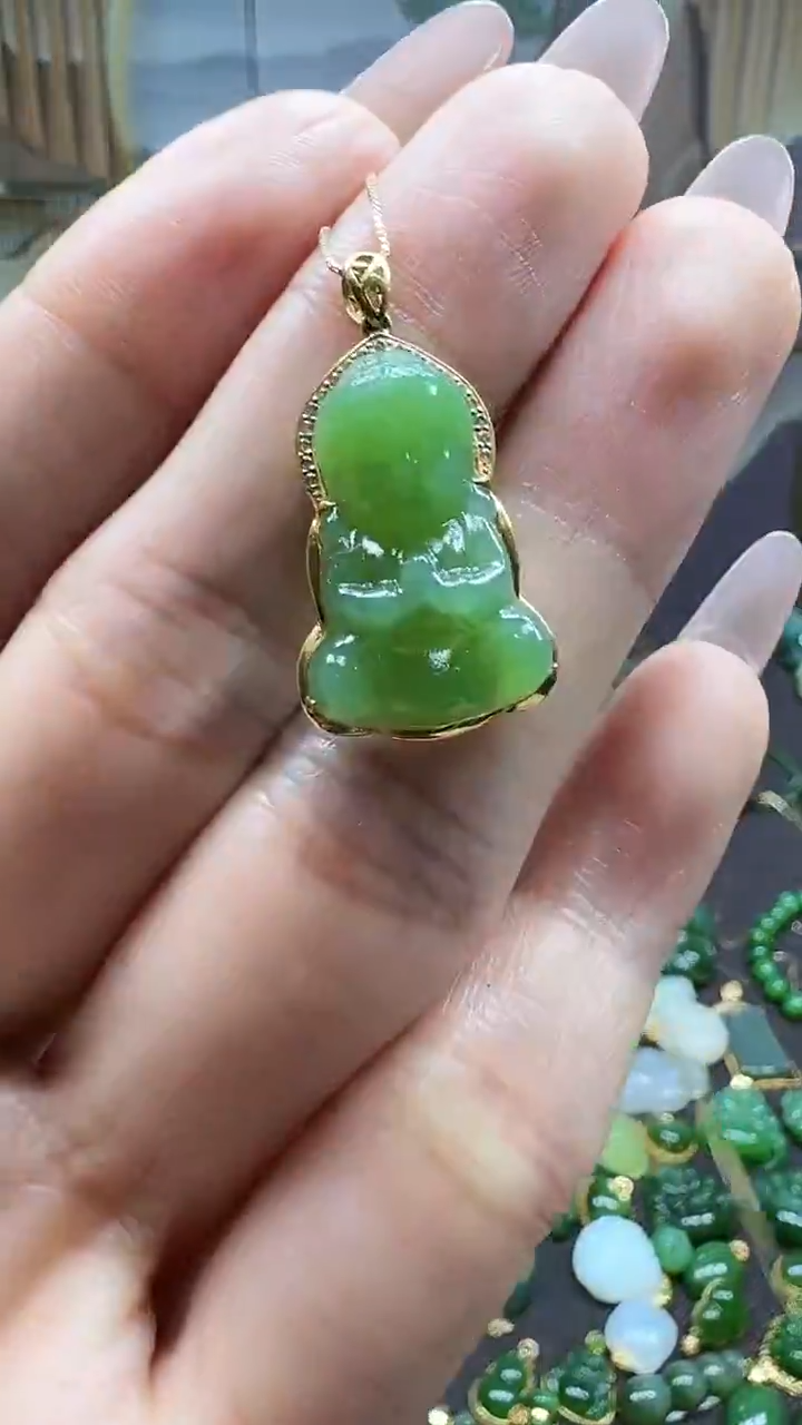 和田玉18K金镶嵌挂件1