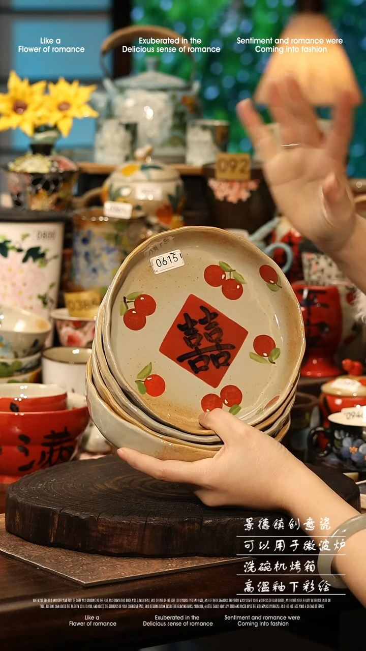 陶瓷四件套景德镇高温釉下彩手工手绘款式