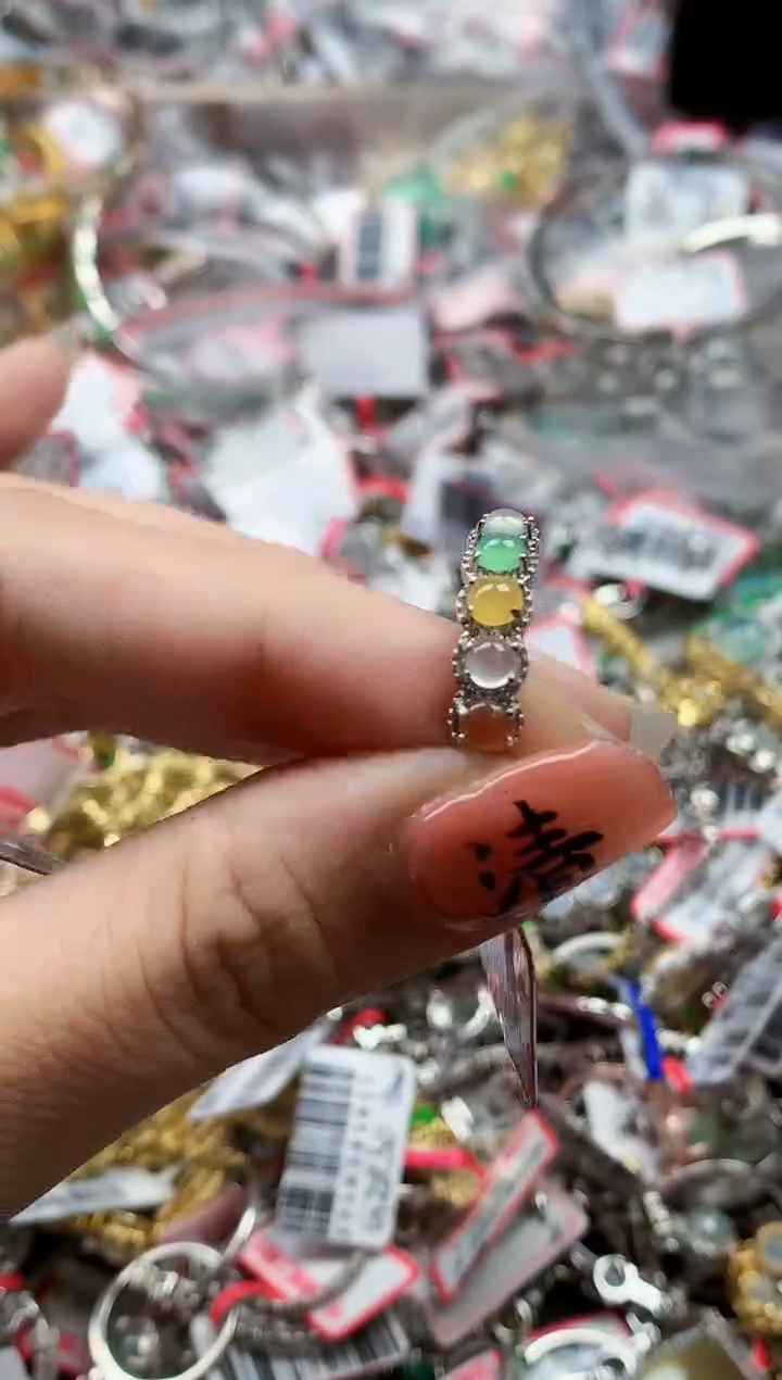 银S925镶嵌戒指翡翠天然A货缅甸翡翠