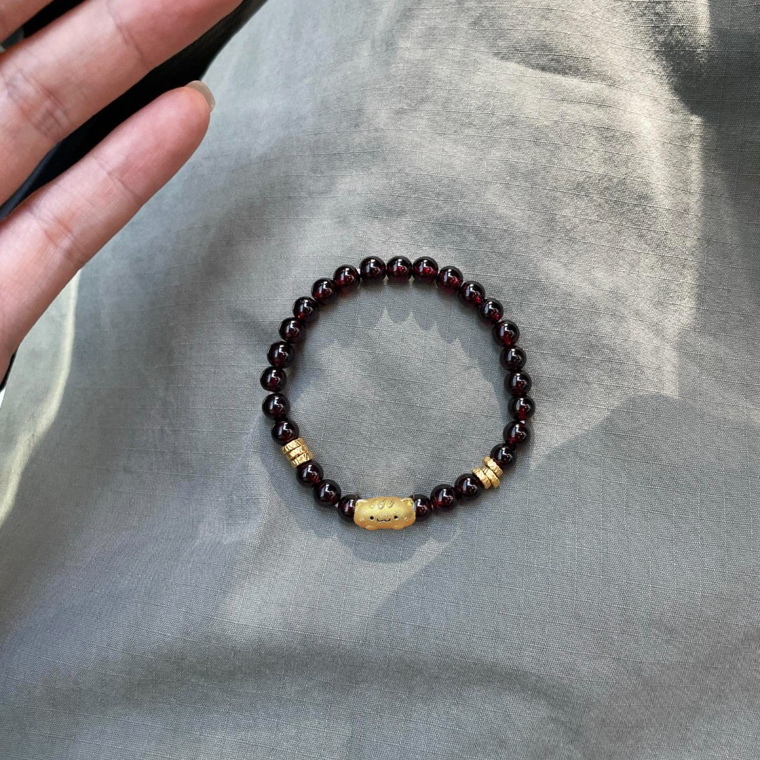 瑞诺黄金面包小猫手链女新款足金999猫咪手串生日小众礼物送女友