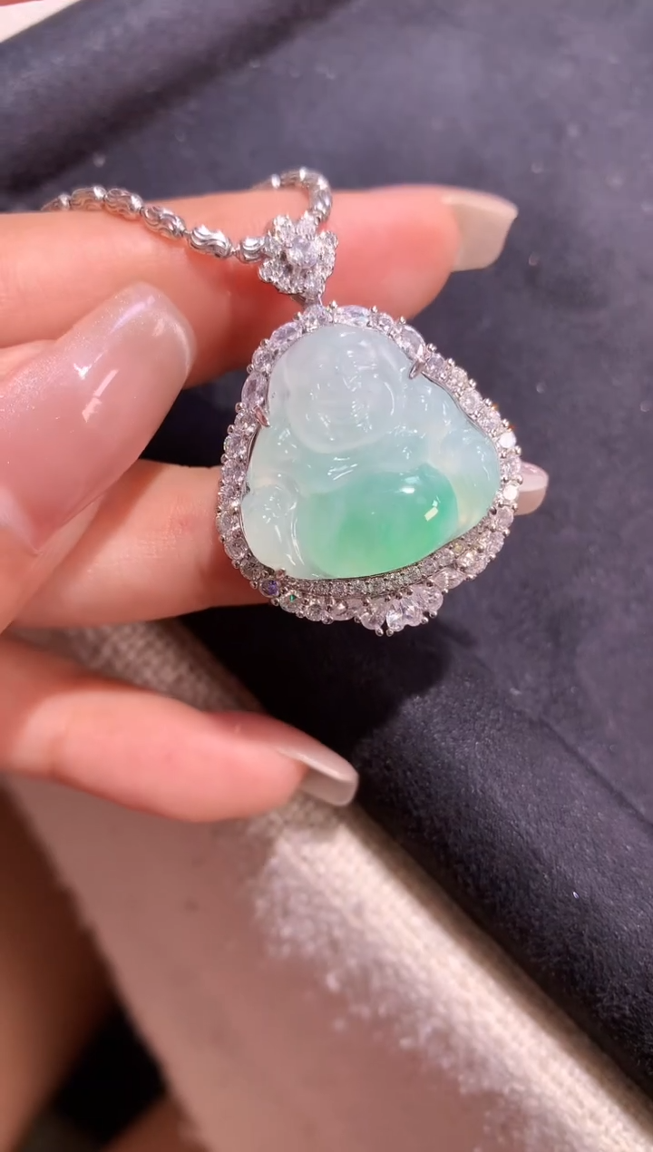 翡翠银S925镶嵌吊坠(不含链)【挽石珠宝】佛公