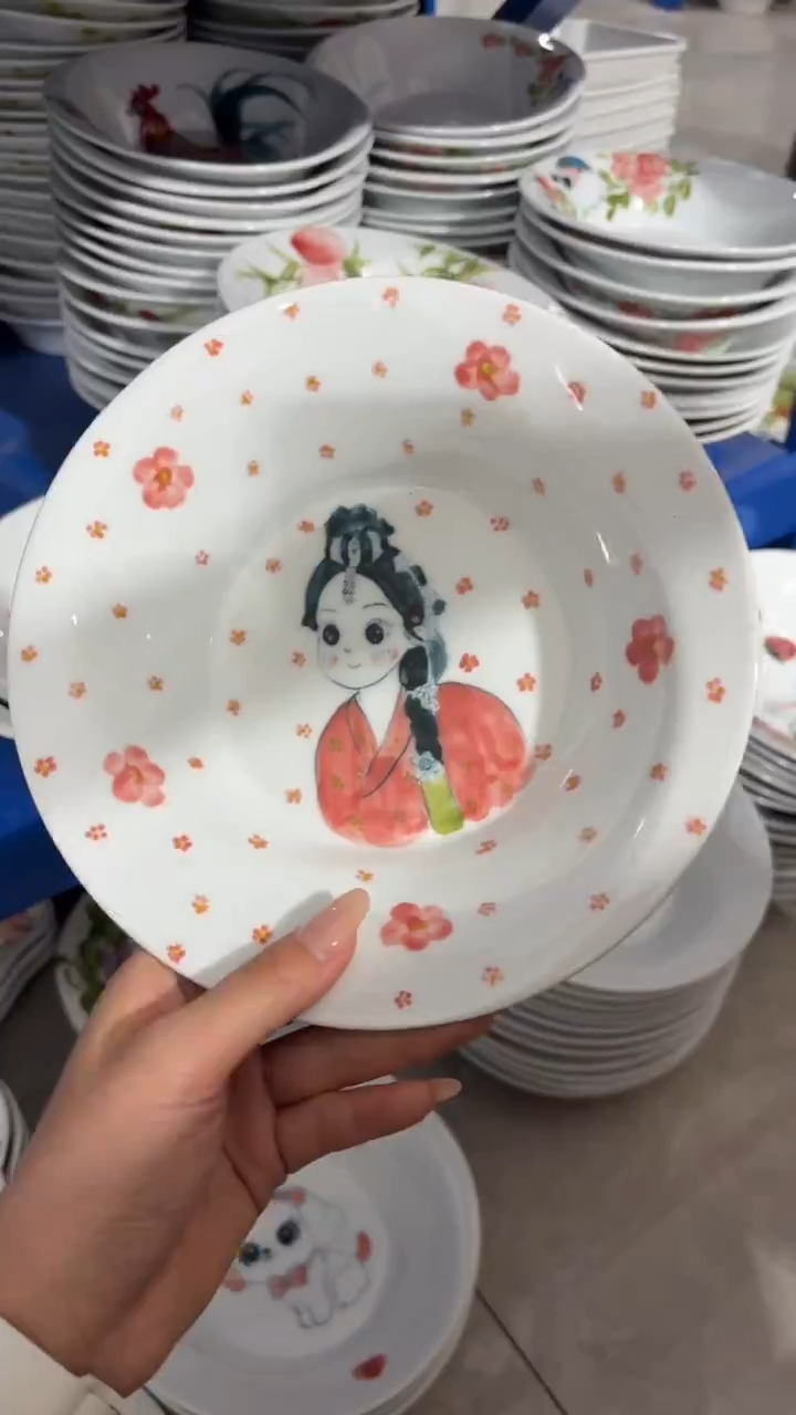 瓷片景德镇高温陶瓷食品级手绘釉中彩-喇叭盘