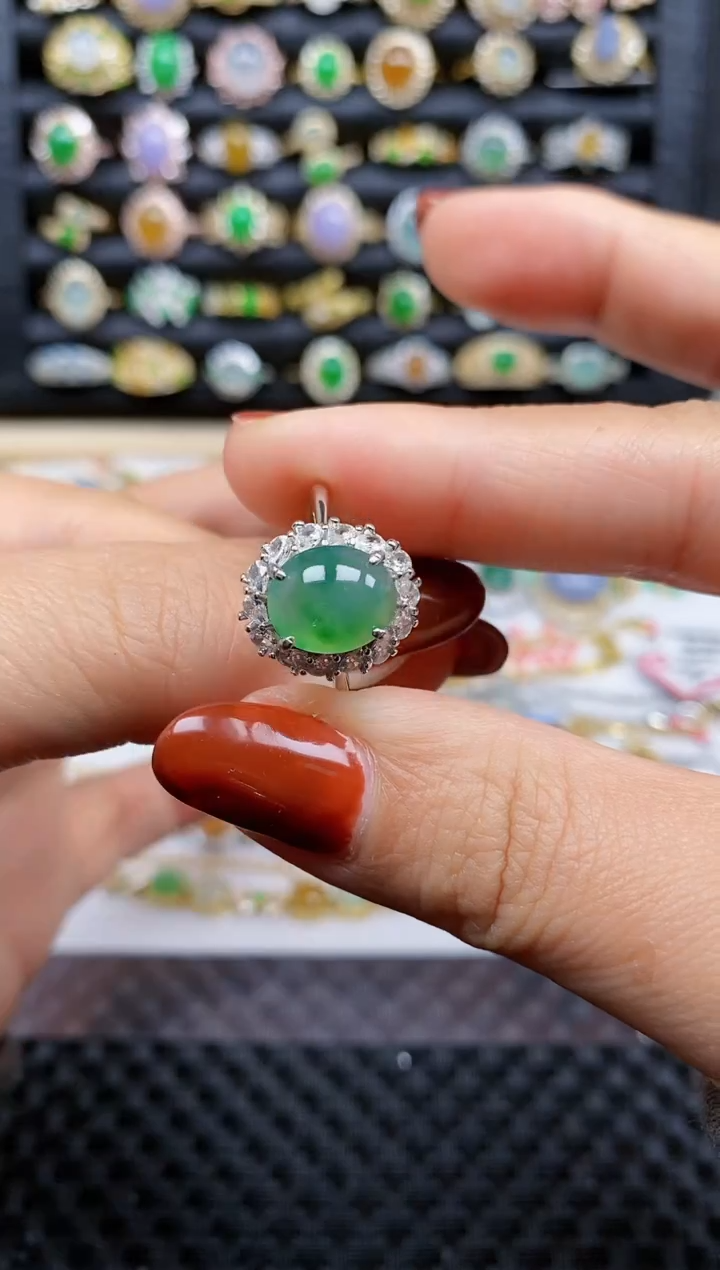 银S925镶嵌戒指翡翠406