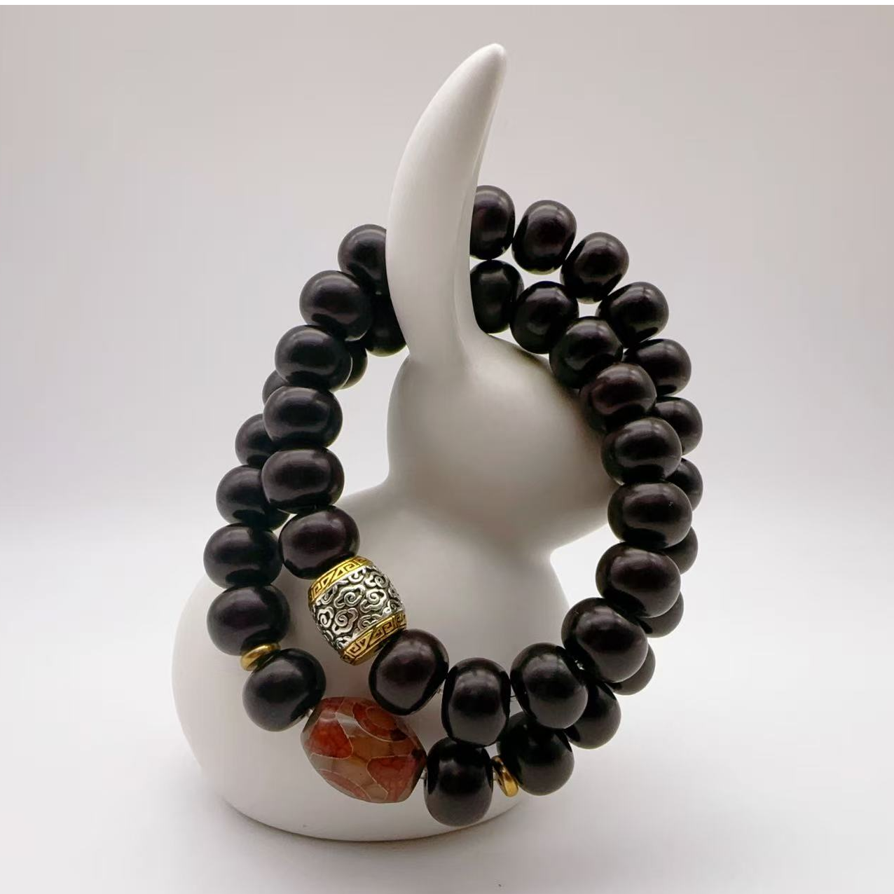 【童话镇-黑骑士】9x11mm溏心老料苹果珠双圈菩提根精品民族风个性