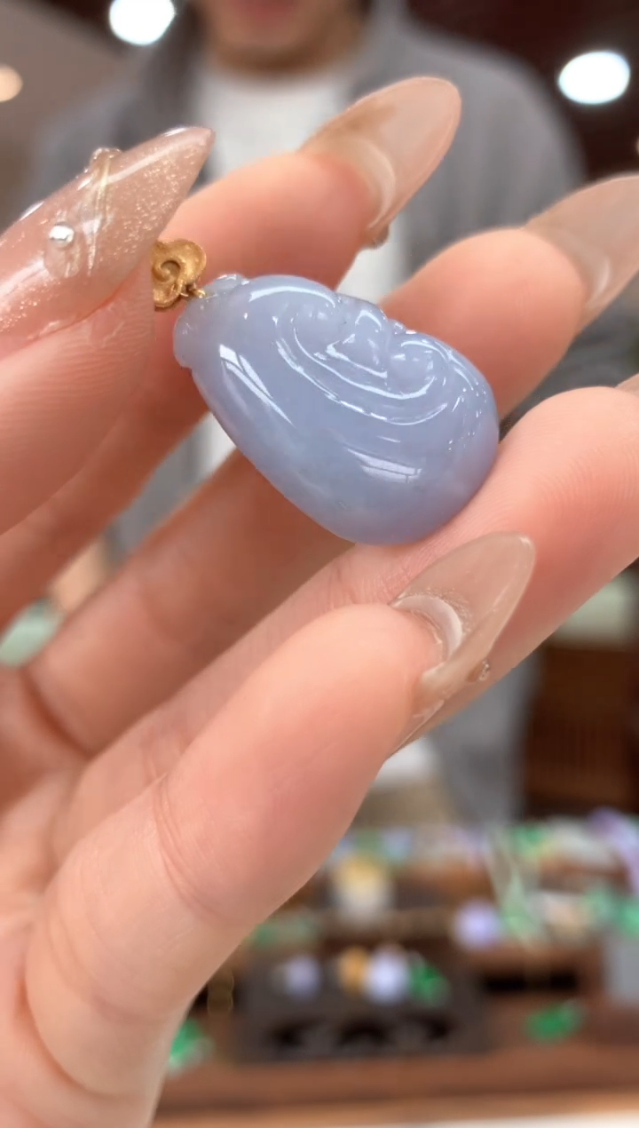 【闪购商品】翡翠吊坠(不含链)18K金镶嵌如意