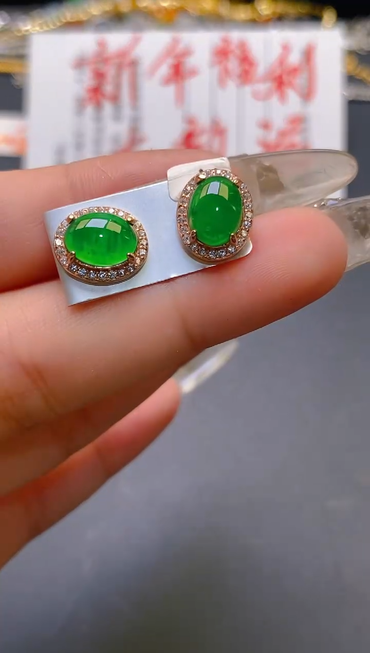 【闪购商品】翡翠耳饰银S925镶嵌天然A货翡翠1