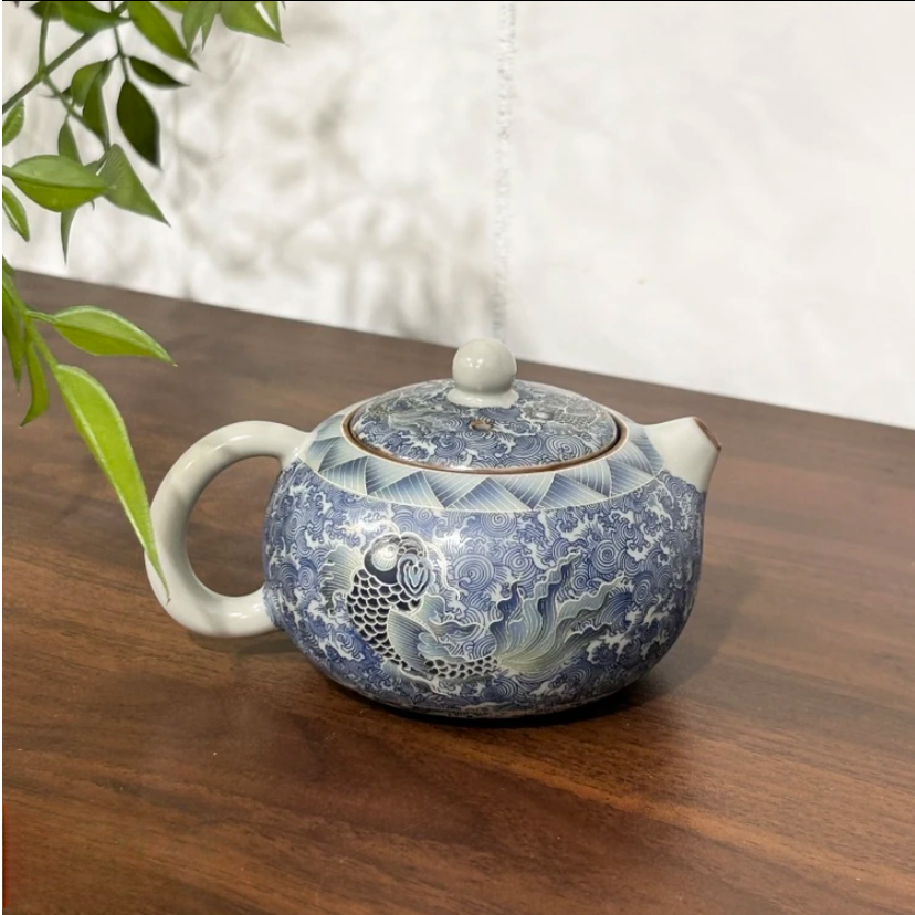 G4140-掐丝银青花锦鲤西施壶家用茶壶家用茶壶