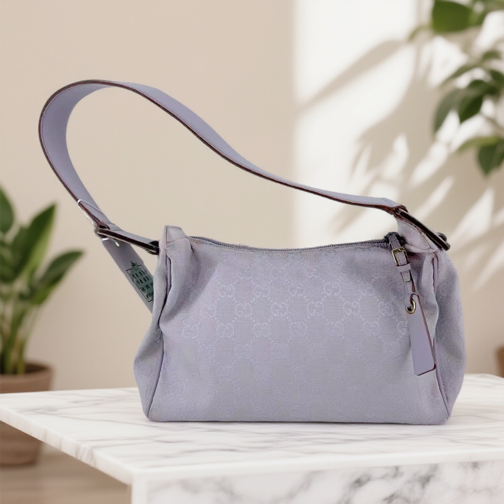 95新 GUCCI/古驰 紫色印花帆布腋下包 1670 2789