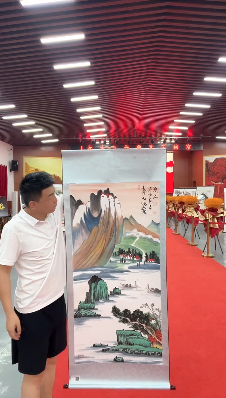 国画四尺手绘卷轴作品山水