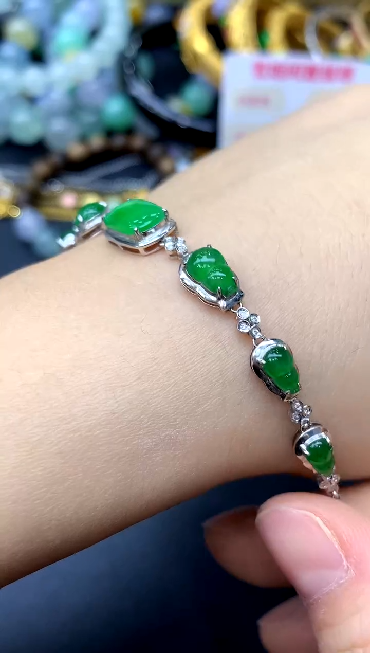 18K金镶嵌手链翡翠463-中国好珍宝