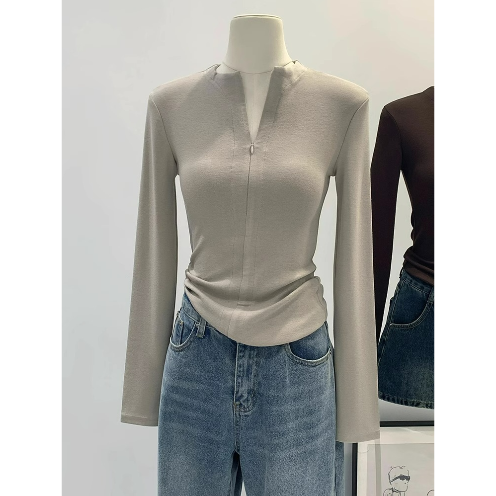 设计感拉链小众修身打底衫女春秋2025新款内搭可外穿长袖时尚上衣