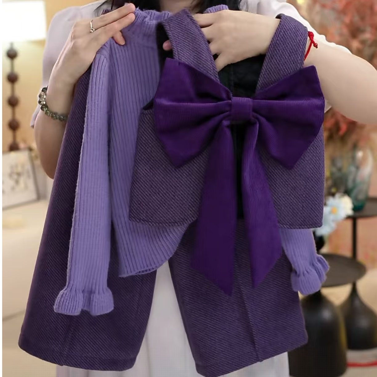 T3【悦禾】儿童萌娃紫色中式冬装阔腿裤秋冬款女童洋气长裤套装6538