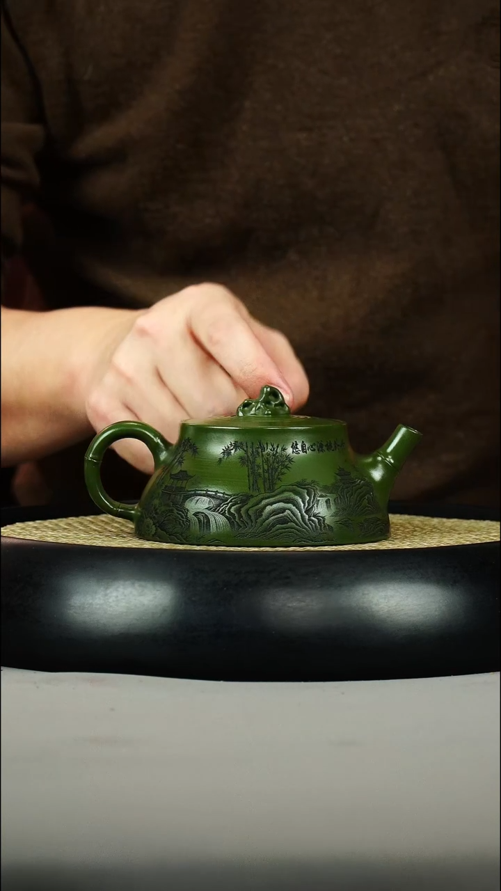 茶壶紫砂绿泥 竹石