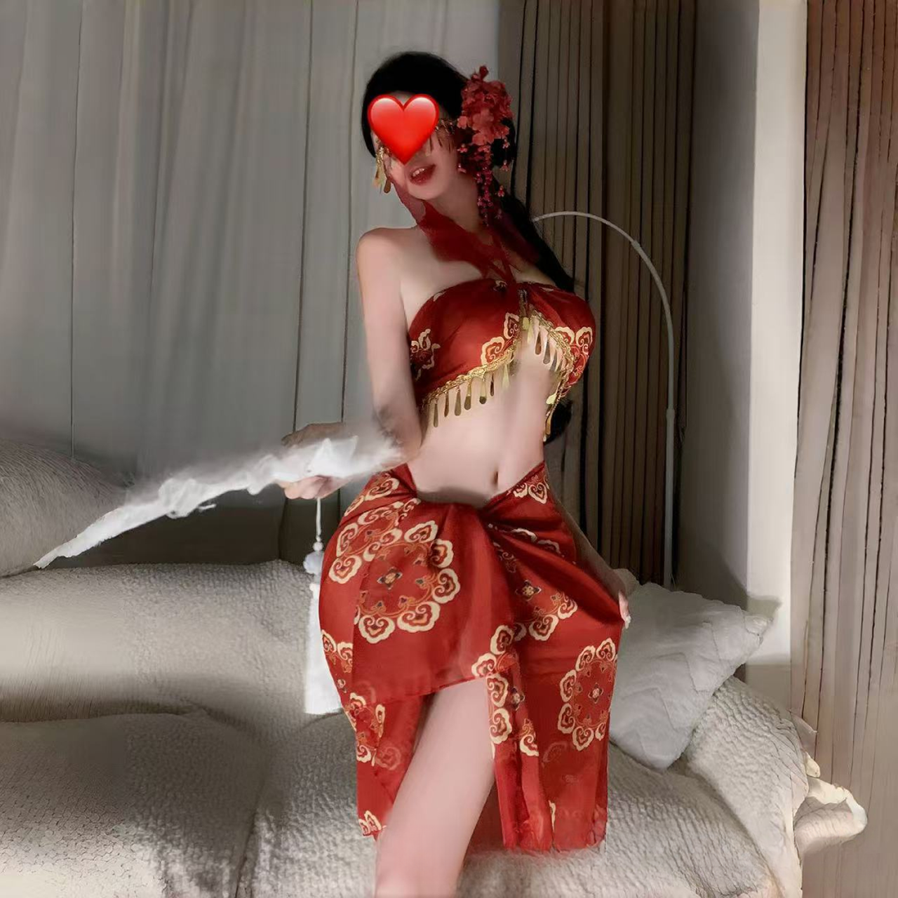 今晚无眠/性感敦煌透明舞娘古风异域风情汉服烫金抹胸套装居家