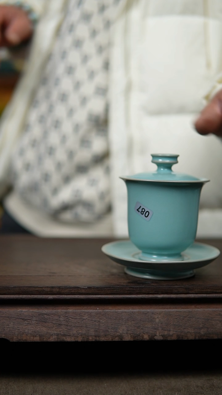 【闪购商品】杯仿古天青纯手工三才玉兰盖碗大瑕087