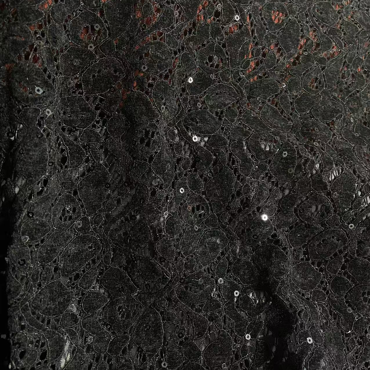 黑色亮片植绒蕾丝面料（不支持7天无理由）