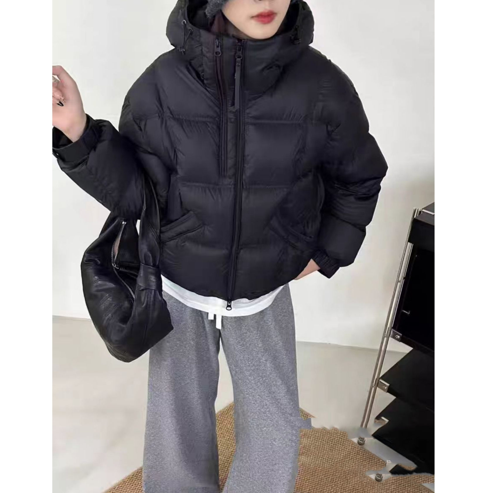 （柚子同款）SQ冬季双拉链领时尚连帽羽绒服030