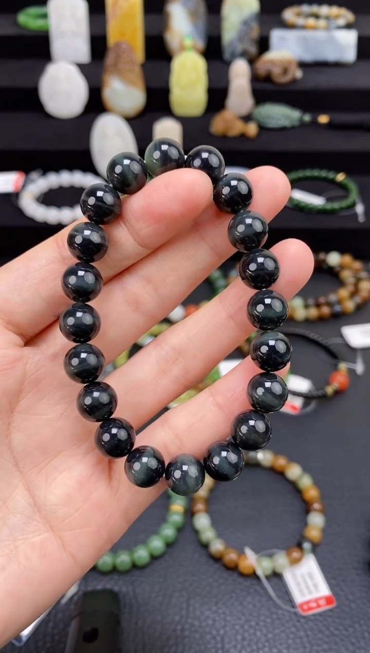 未镶嵌和田玉挂件10mm青花圆珠手串福利