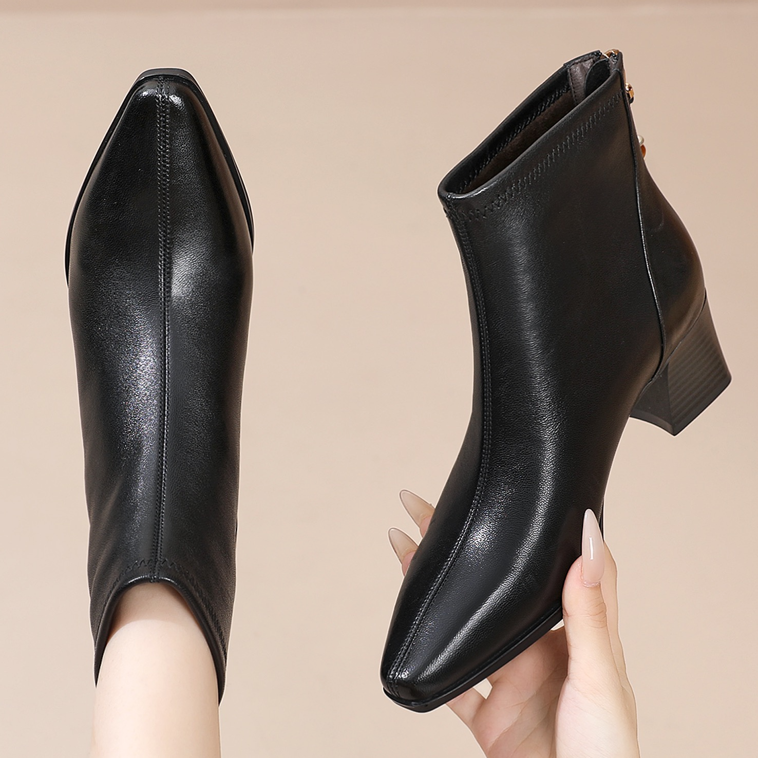 粗跟羊皮加棉16623黑色