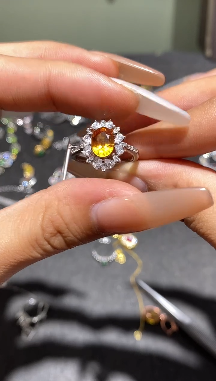 戒指蓝宝石银S925镶嵌戒指