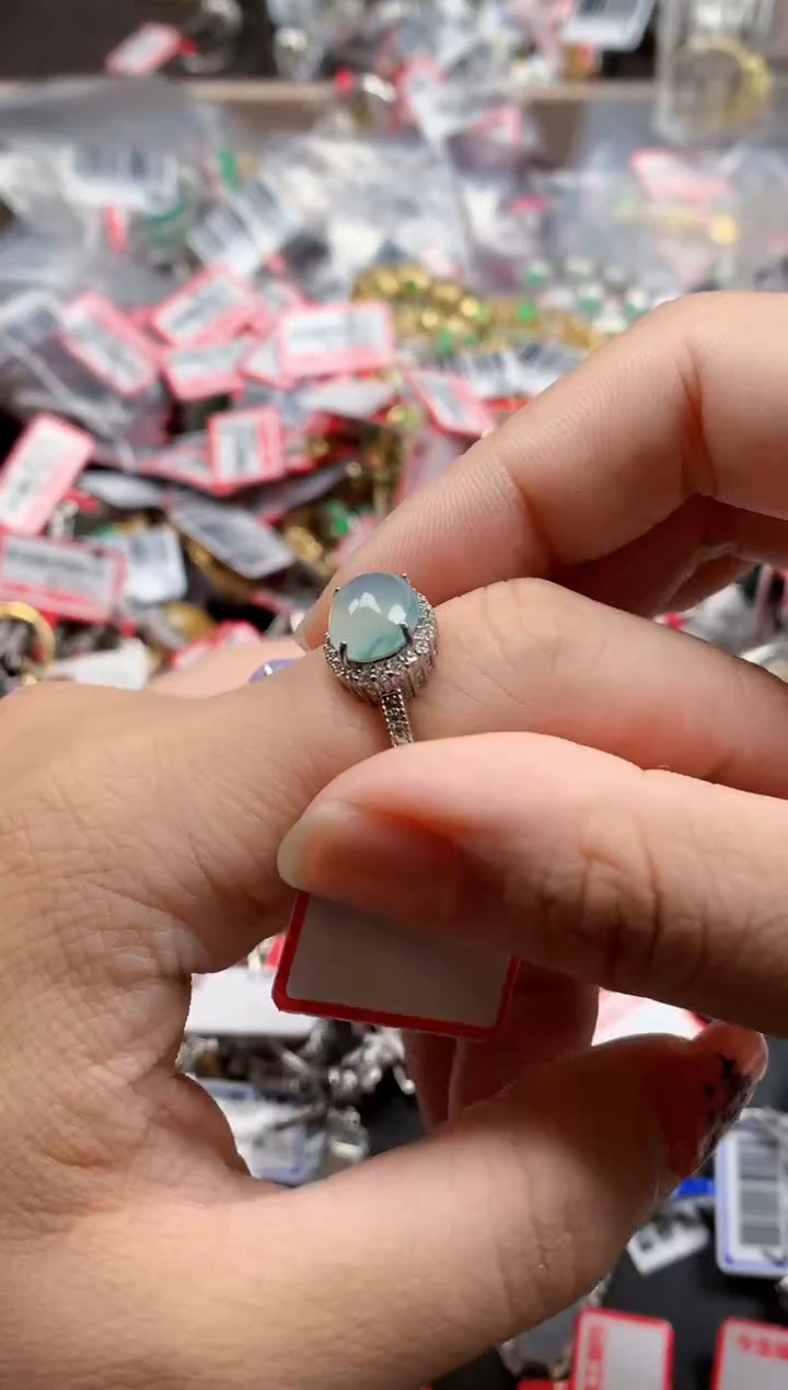 银S925镶嵌戒指翡翠天然A货缅甸翡翠