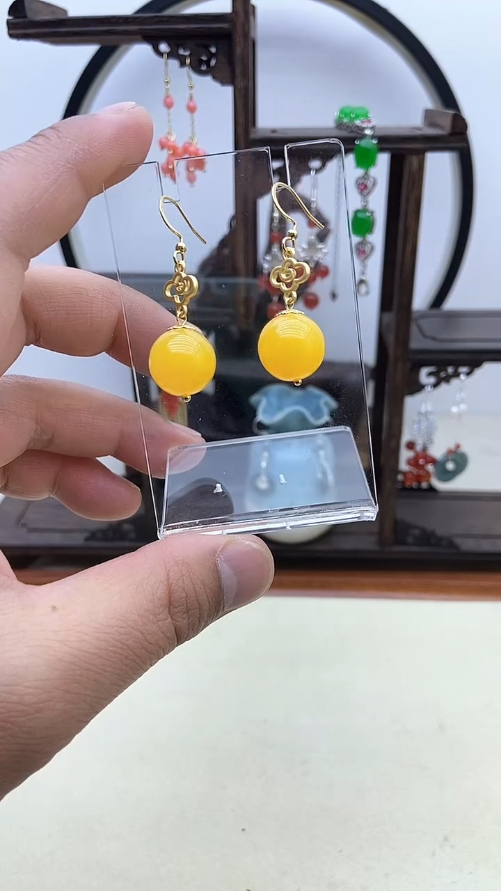 【闪购商品】蜜蜡耳饰14K金镶嵌101号