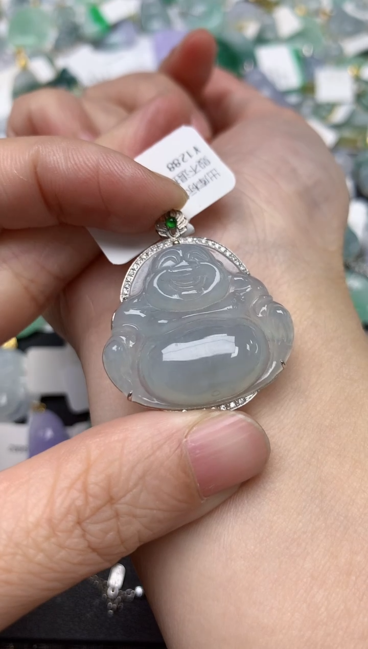 颈饰18K金镶嵌翡翠天然缅甸A货翡翠