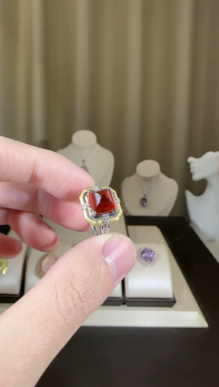 【闪购商品】石榴石（芬达石）戒指银S925镶嵌9mm时尚