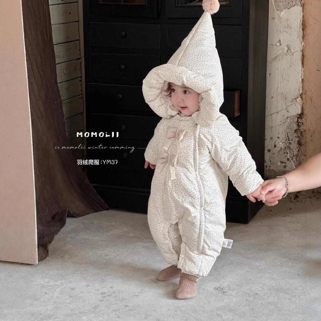 公主风冬季长袖女长爬羽绒连体衣羽绒服婴儿儿童加绒连帽秋冬2537