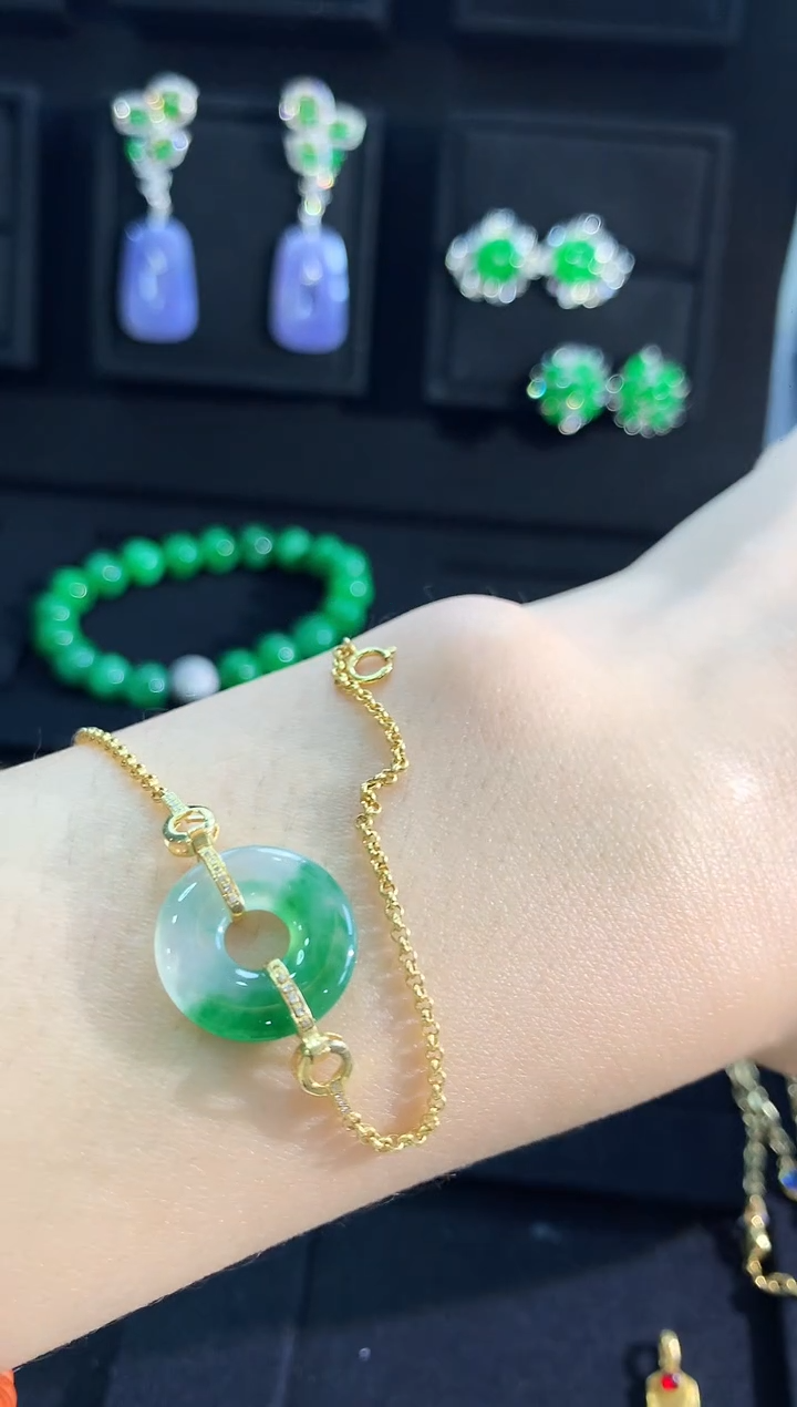 【闪购商品】翡翠手链18K金镶嵌手链