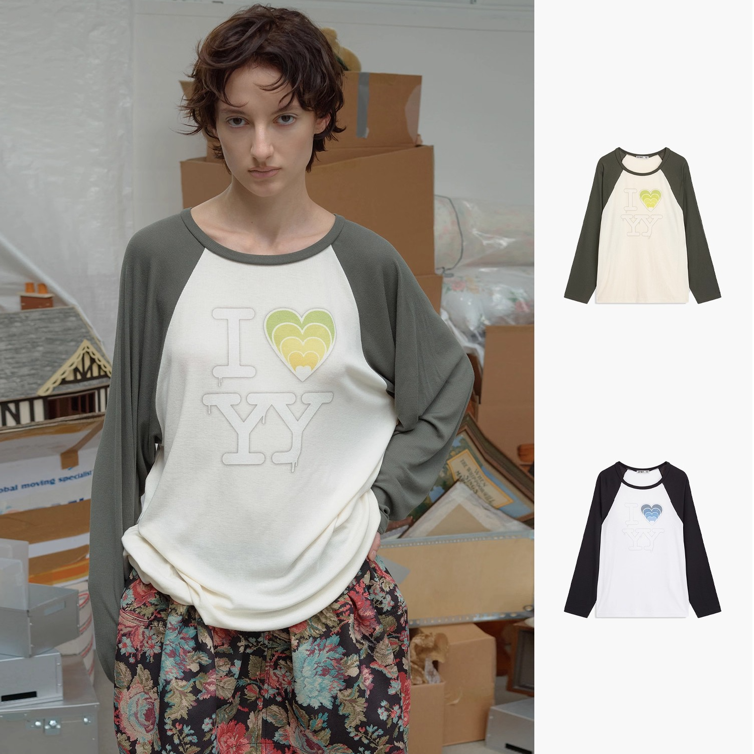 【茉舍】OPEN YY“我爱YY”插肩袖T恤YY261TS009-1090