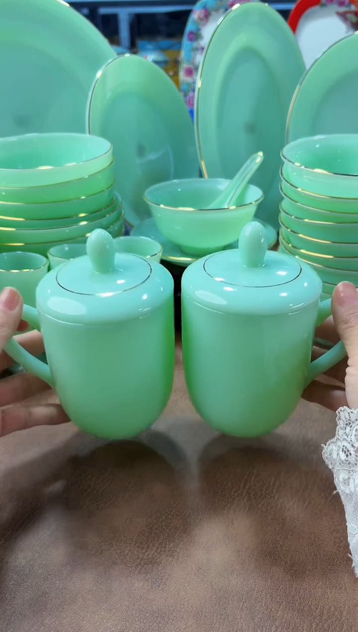 玉瓷350cc玉瓷茶杯水杯2只景德镇 