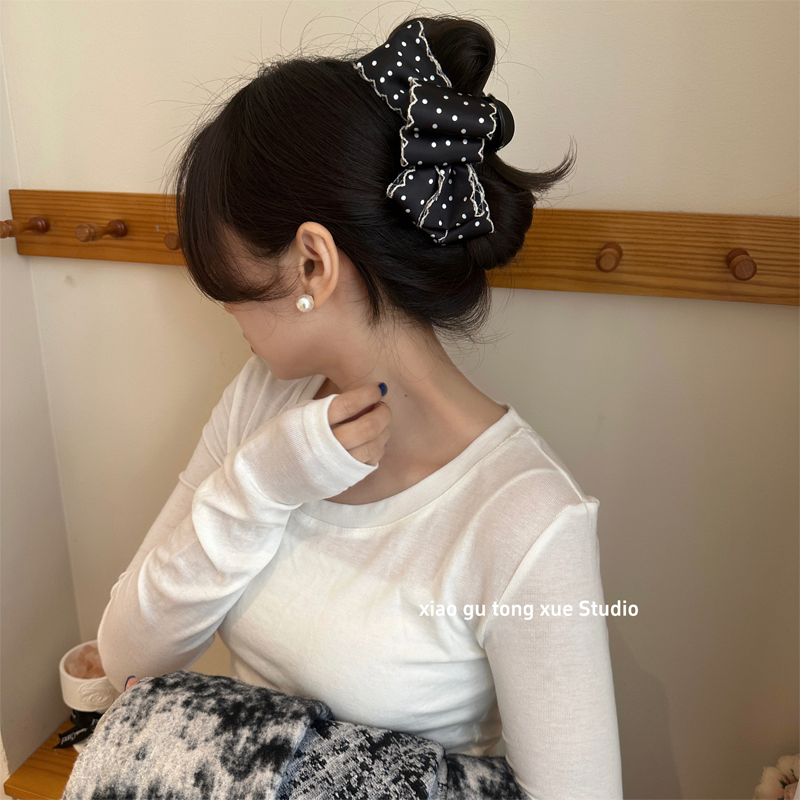 抓夹女高级感波点大号韩系蝴蝶结抓夹气质女发量多后脑勺盘发夹