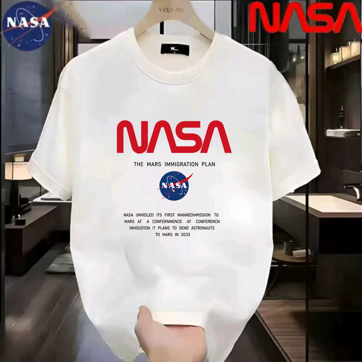 NASA联名纯棉夏季圆领短袖T恤微宽松时尚男女同款休闲百搭72