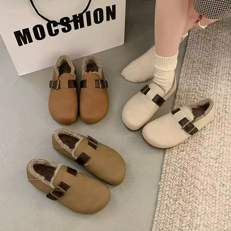 WW562全包加绒豆豆勃肯鞋女冬季新款防水皮面博肯棉鞋子保暖鞋