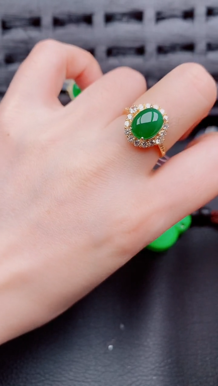 【闪购商品】翡翠戒指银S925镶嵌天然a货翡翠925