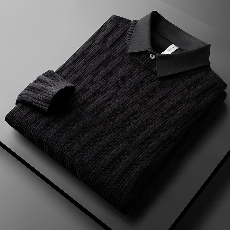 700克假两件针织衫男毛衣衬衫领秋冬毛线衣内搭打底男款上衣9858