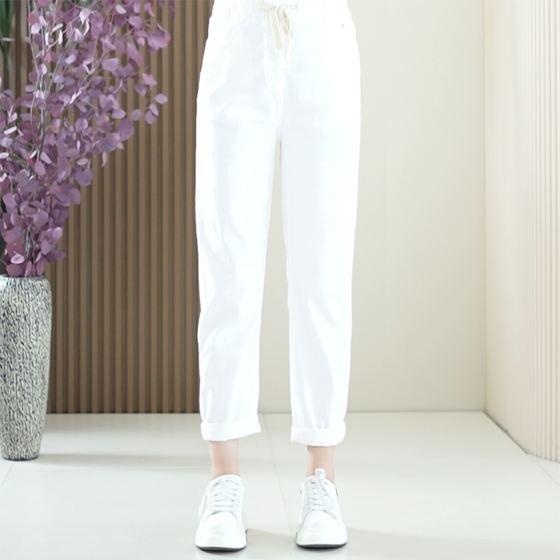 薄款直筒牛仔裤全松紧腰刺绣大码弹力百搭显瘦时尚夏季10263