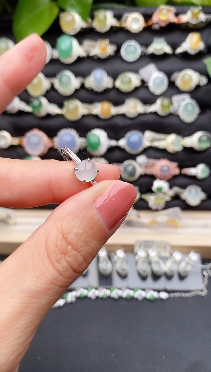 【闪购商品】翡翠戒指银S925镶嵌缅甸天然A货翡翠77