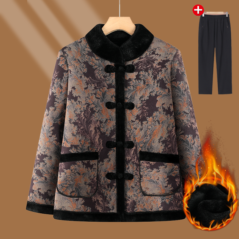 中老年人冬装女奶奶外套加绒加厚老太太衣服立领妈妈冬季保暖上衣