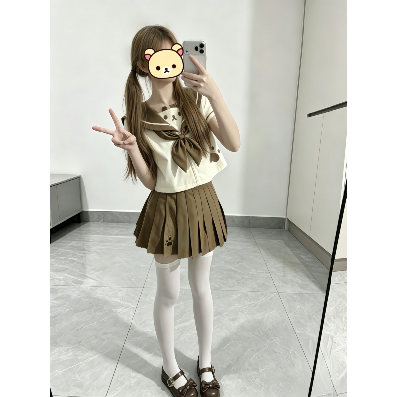 轻松熊萌系幼稚园jk制服水手服套装可爱软妹甜心棕色两件套多巴胺