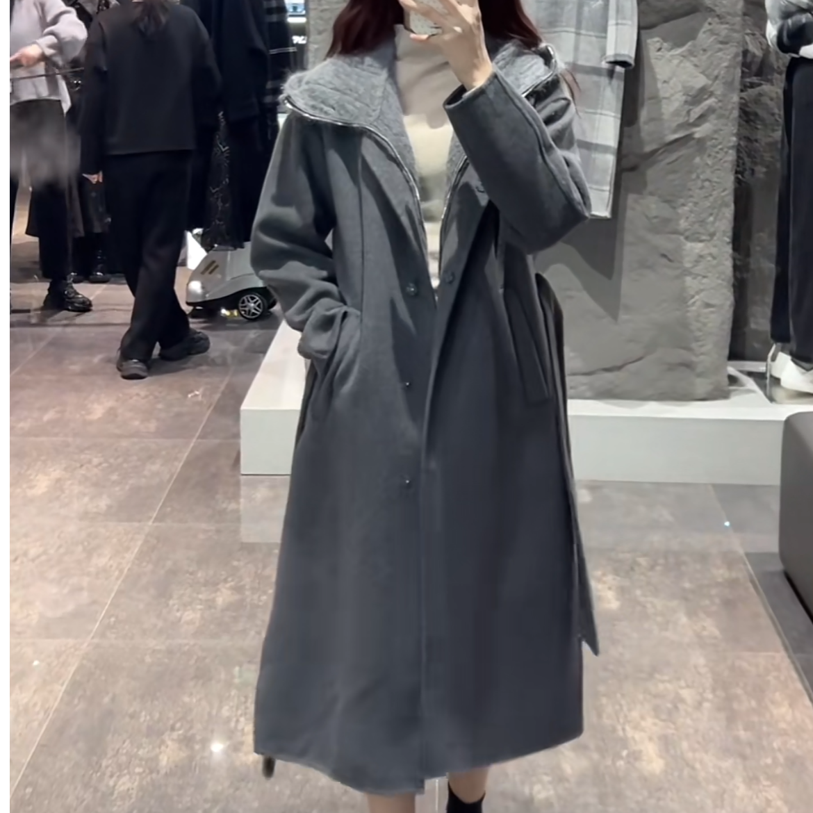 sdeer圣迪奥时尚休闲精致女装针织大衣女气质灰色外套S21481853