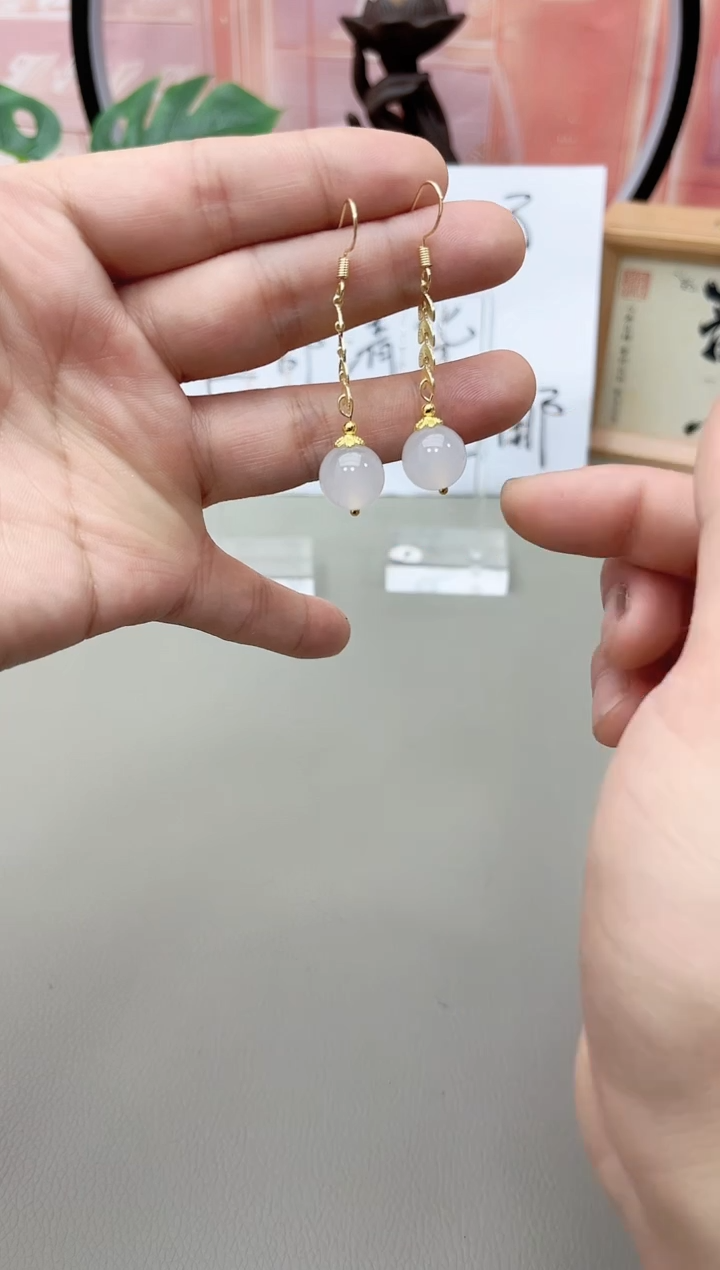 银S925镶嵌耳坠玛瑙/玉髓j250
