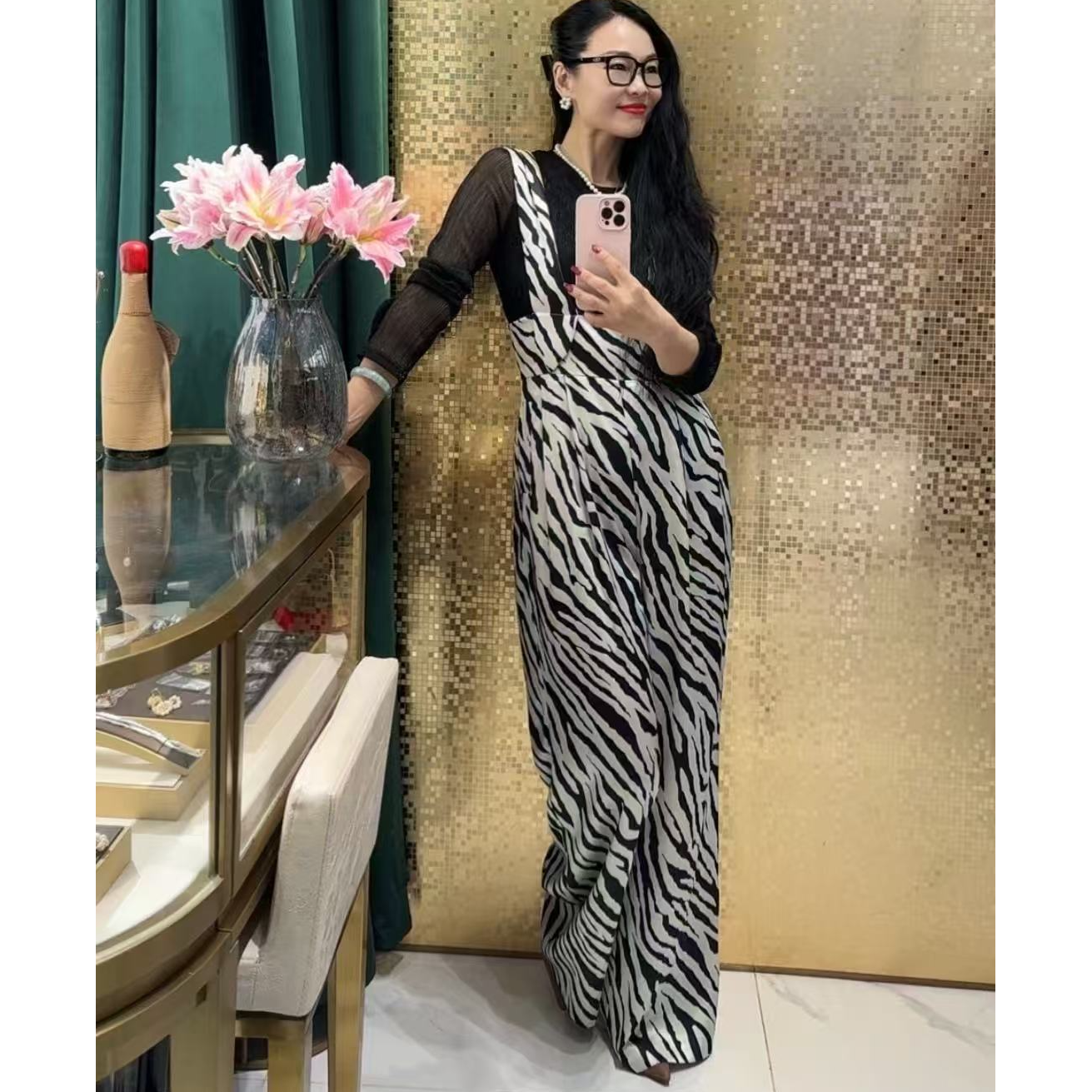 高端时尚气质条纹背带裤