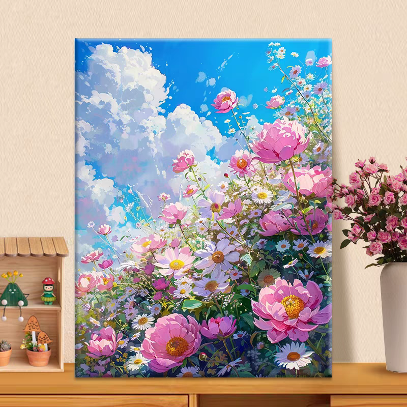 【花开云端】大颗粒画布diy数字油画花卉解压治愈手工涂色丙烯画