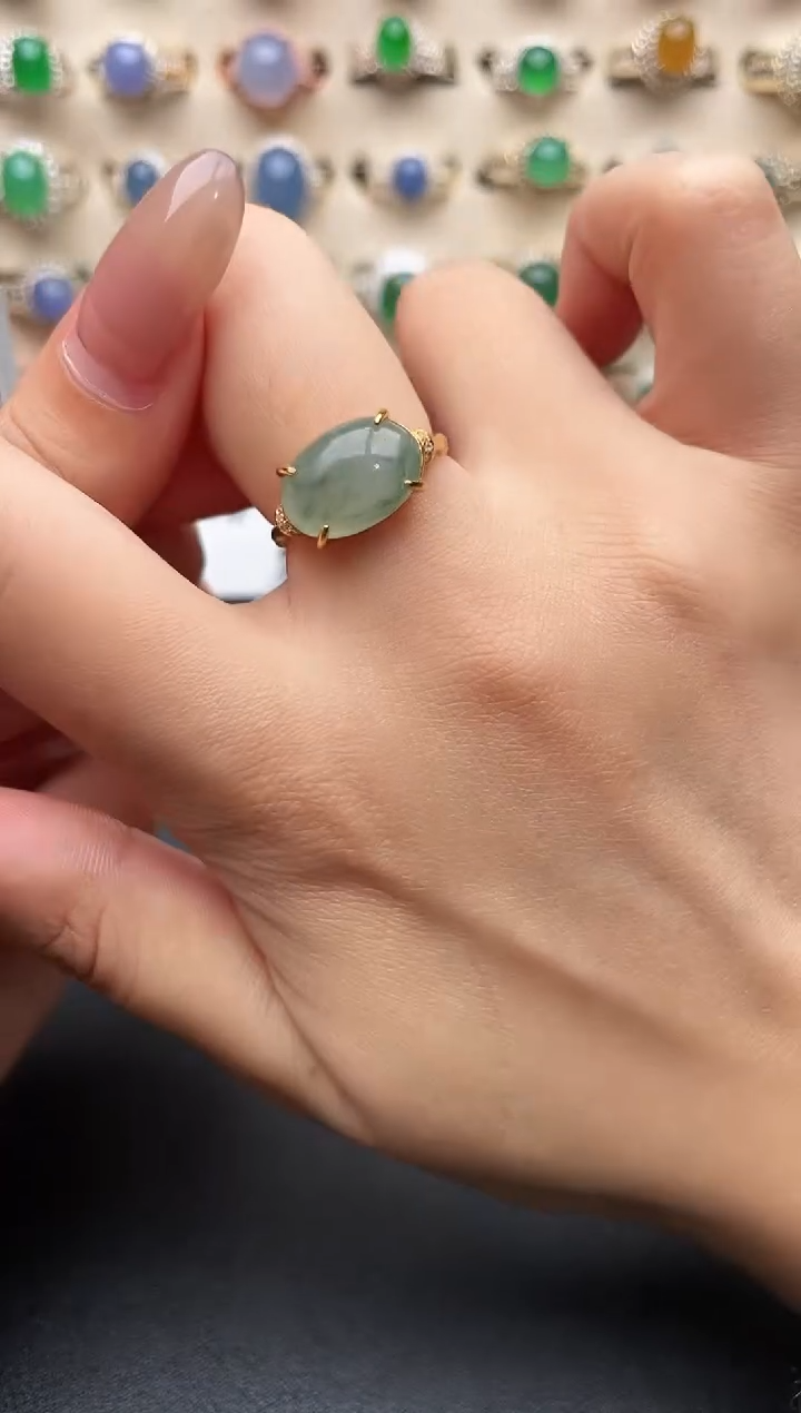 银S925镶嵌戒指翡翠一物一证一礼盒